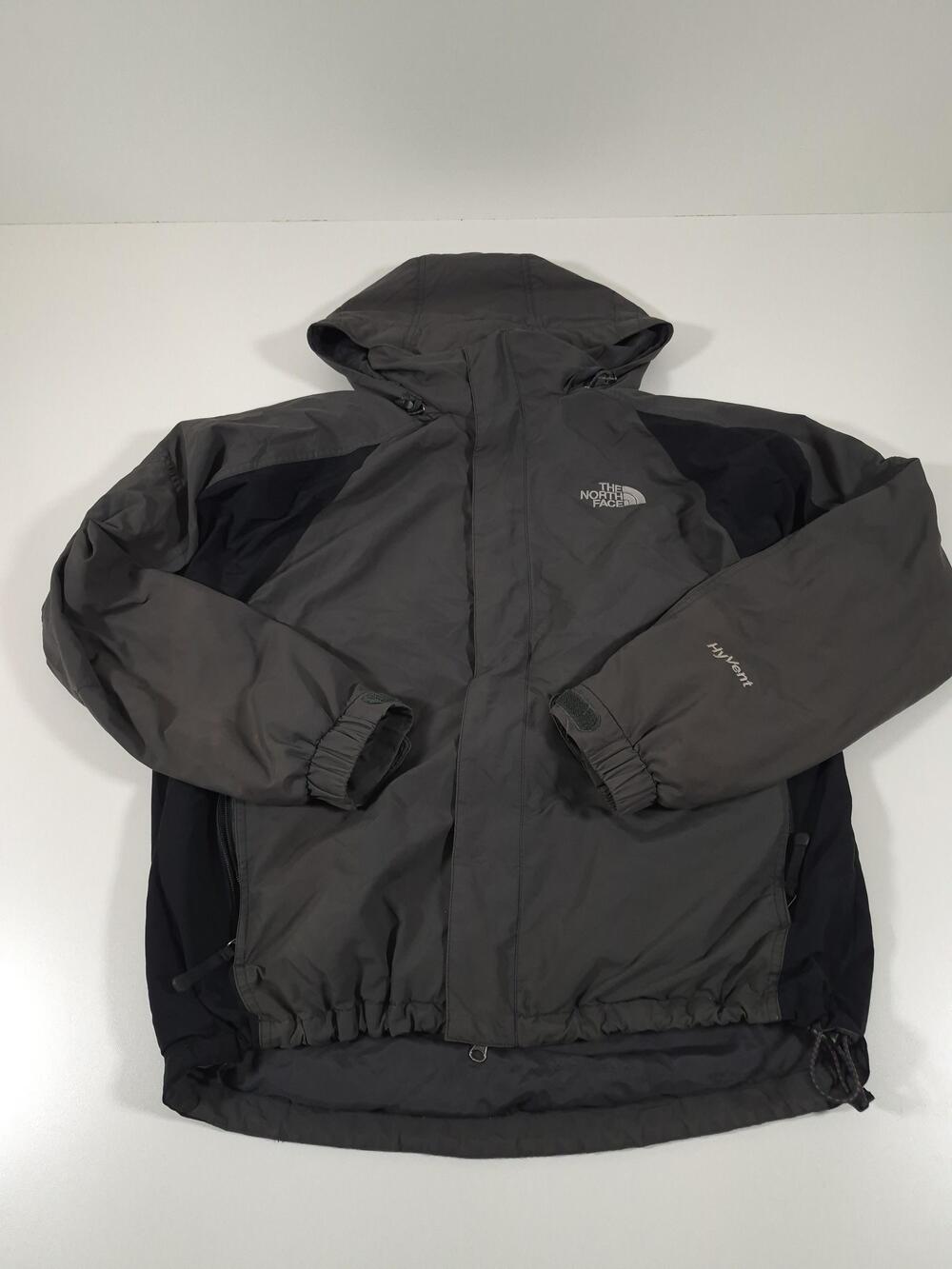The North Face Jacket Mens M Gray HyVent Hooded Rain Coat Full Zip Hiking